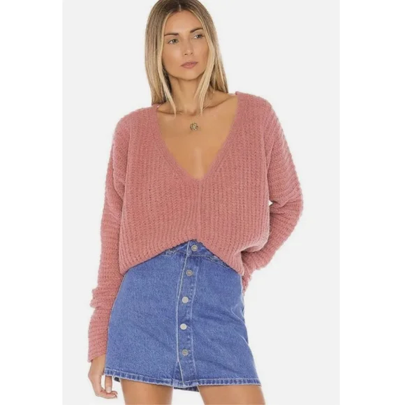 Women's Free People Pink Oversized V-Neck Sweater Size S - Picture 7 of 7